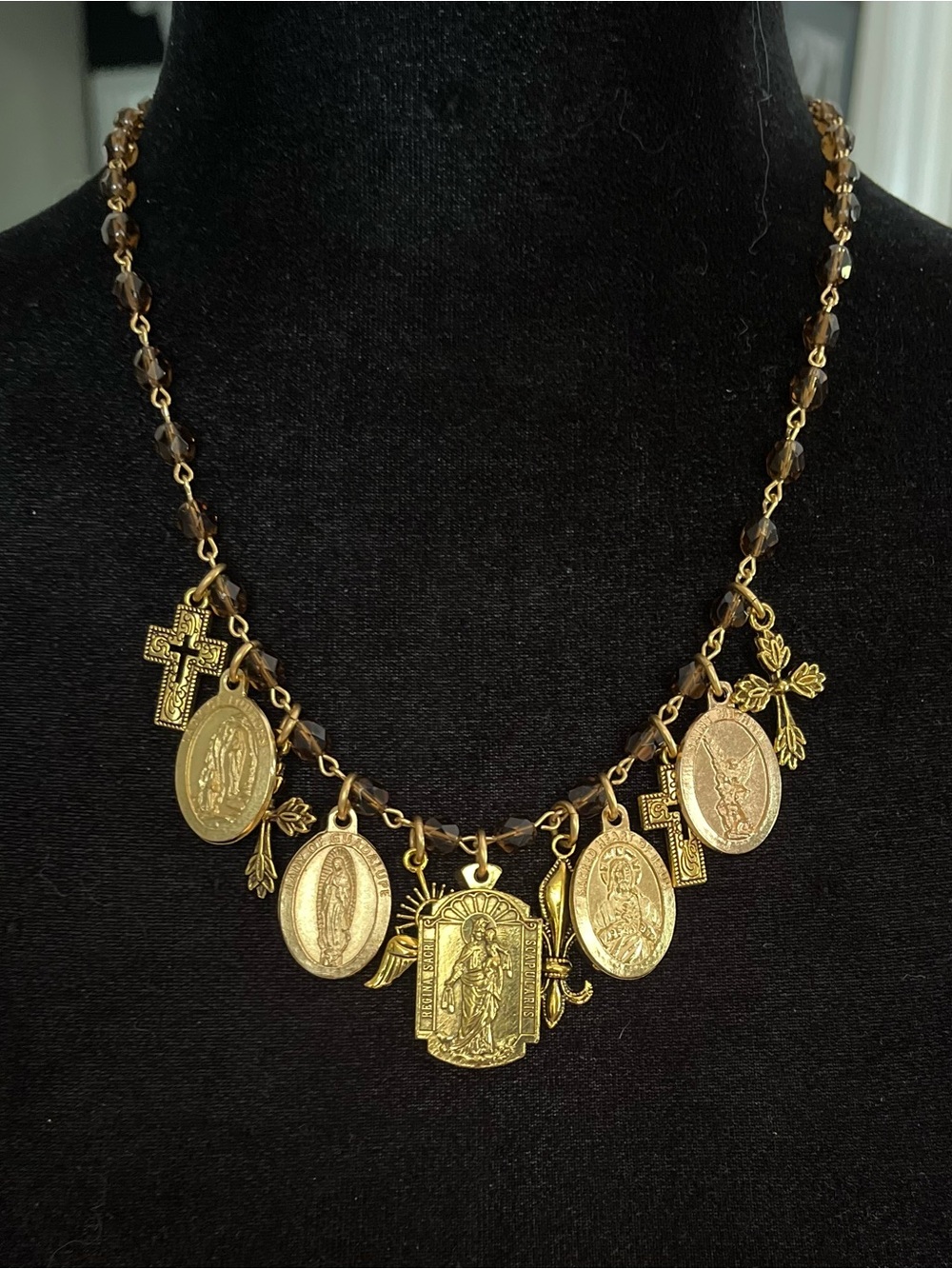 Miraculous Mary & Saints, Necklace Smoked Quartz Rosary Chain